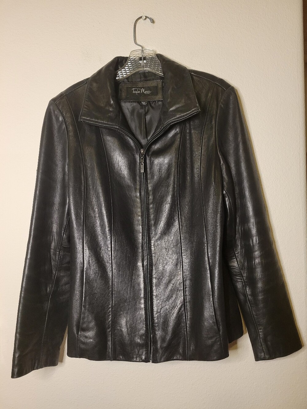 Taylor Marcs Genuine Leather Zip Up Jacket , Large, Black, VGUC